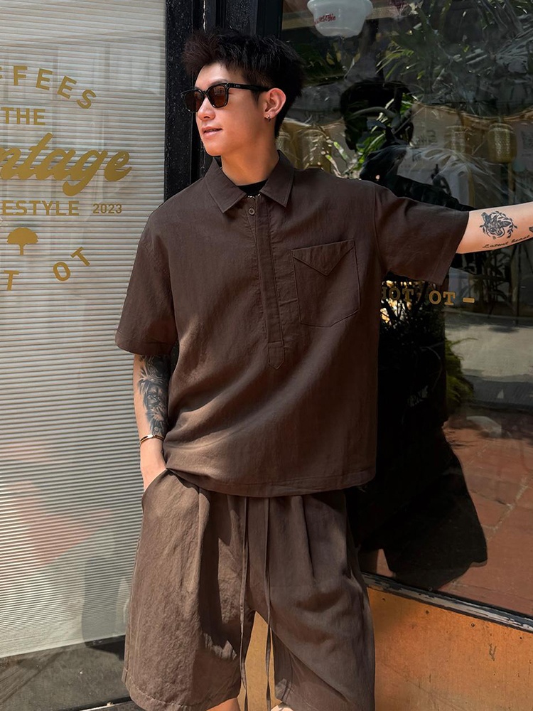 Linen Shirt Breathable - Men's Summer Linen Shirt Shorts Set