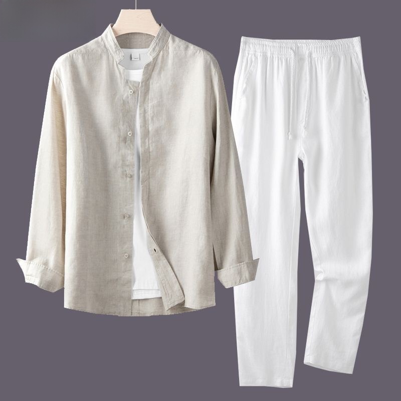 White Long Sleeve Shirt And Lo - огляд і ціна Linen Shirt Breathable