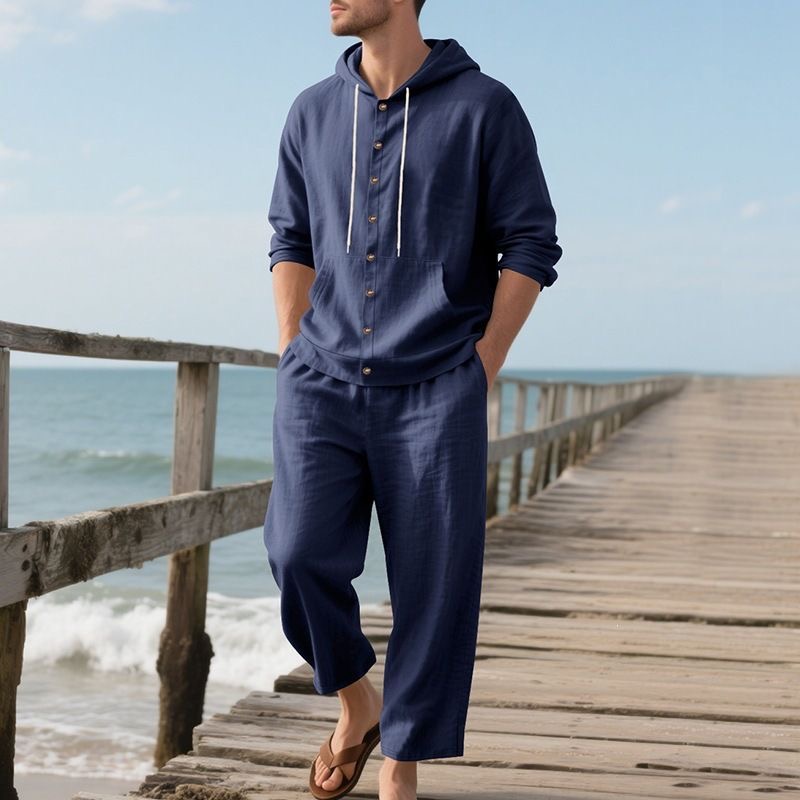 Men's Linen Beach Set Summer C - огляд і ціна Linen Shirt Breathable